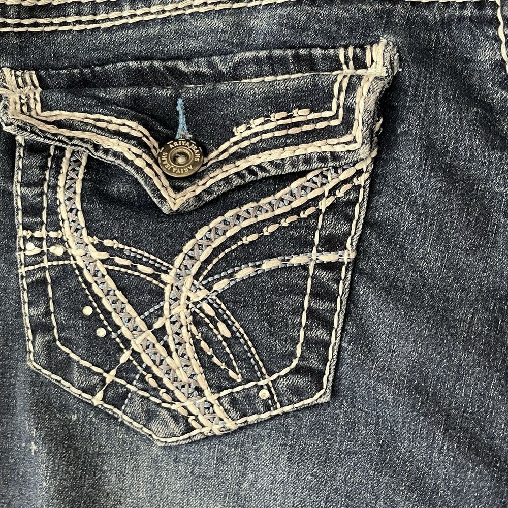 Ariya Jeans 13/14 Low Rise Bootcut Embroidered Denim Y2K Grunge Distressed - Picture 12 of 16